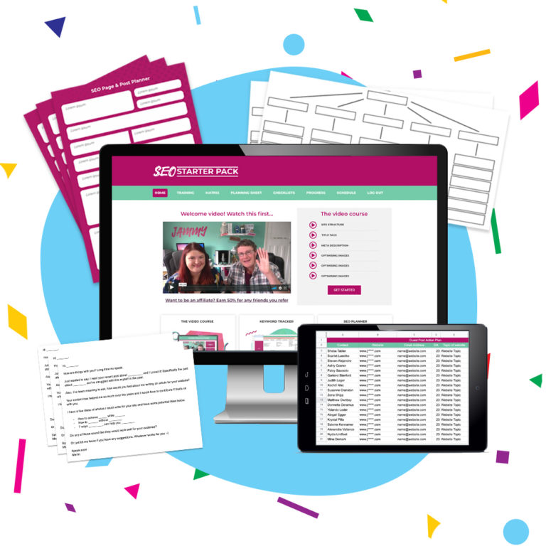 Everything included in the SEO Starter Pack: video course, planners, checklists and keyword templates