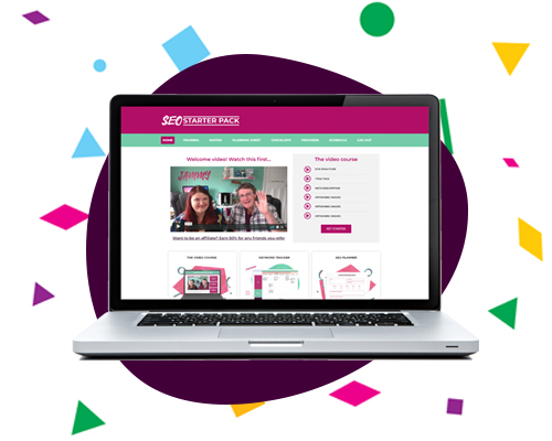 The SEO Starter Pack video course open in the member portal on a laptop